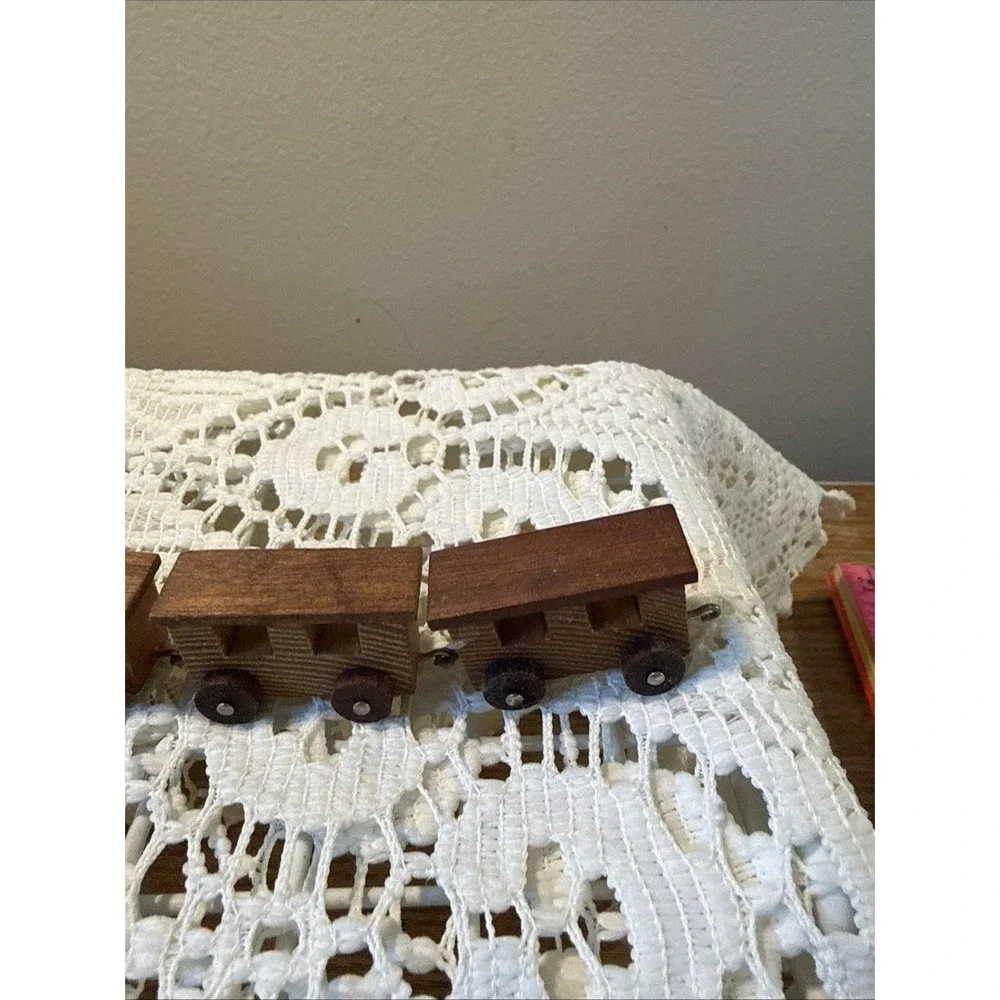 Vintage Loquai Small Wooden Toy Train Set - 5 Piece - West Germany - Dark